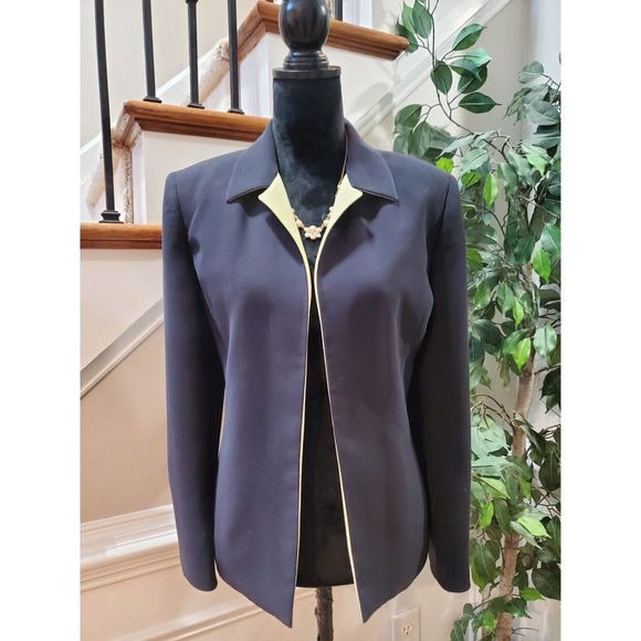 Kasper Jackets & Blazers - Kasper Women's Blue 100% Polyester Long Sleeve Open Front Jacket Blazer Size 14P